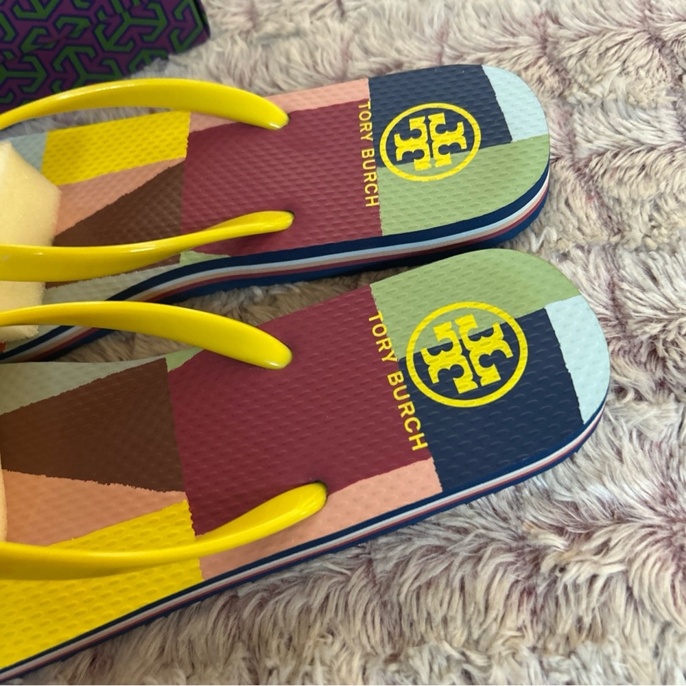 Tory Burch Multicolor Patchwork Flip Flops with Y… - image 6